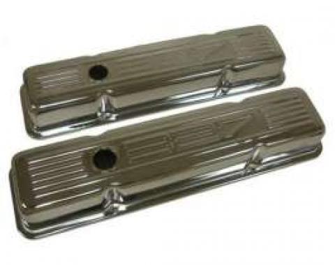 Chevy Small Block Chrome Valve Covers With 327 Logo, Short, 1955-1957