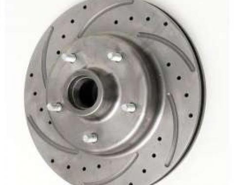 Chevy Front Disc Brake Rotor, Drilled, Slotted & Vented, For Dropped Spindles, Left, 1955-1957