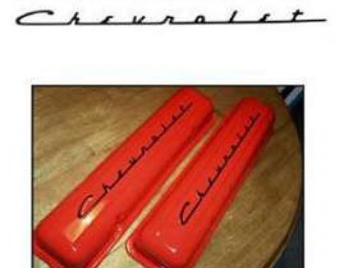 Chevy Valve Cover Decals, Black Chevrolet Script, 265ci, 1955