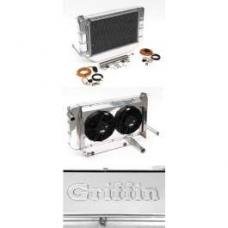 Chevy Cross-Flow Radiator Kit, Polished Aluminum, Complete, Griffin, 1955-1957