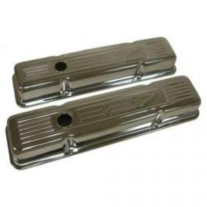 Chevy Small Block Chrome Valve Covers With 327 Logo, Short, 1955-1957