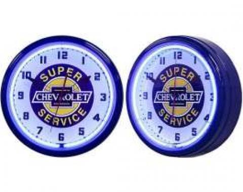 Chevy Neon Clock, Super Chevrolet Service, 20 Inch