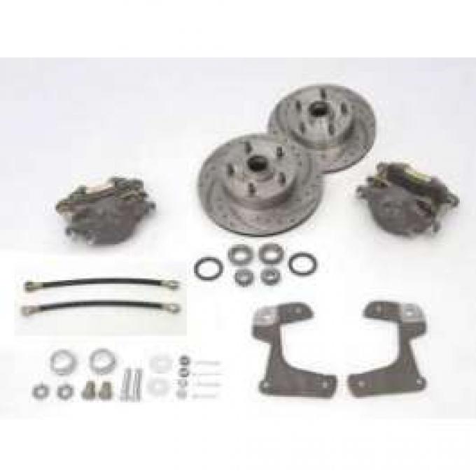 Chevy Disc Brake Kit, Front, At Spindle, With Drilled & Sweep Slotted Rotors, 1955-1957