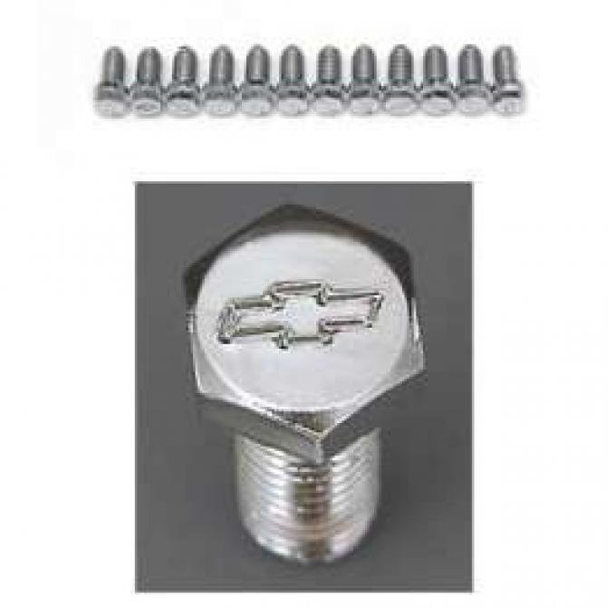 Chevy Bowtie Header Bolt Set, Small Block, Chrome, 1955-1957