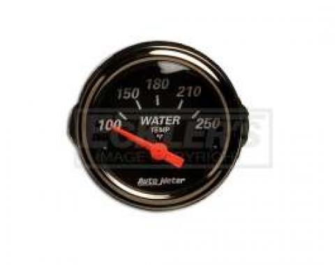 Chevy Custom Water Temperature Gauge, Black Face, With White Numbers & Orange Needle, AutoMeter, 1955-1957