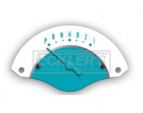 Chevy Classic Instruments Shifter Indicator, For 4-Speed Overdrive Automatic Transmission, White Face With Turquoise Needle, 1955-1956