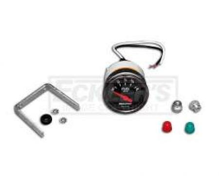 Chevy Custom Fuel Gauge, Black Face, With White Numbers & Orange Needle, AutoMeter, 1955-1957