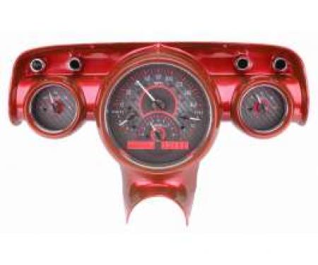 Chevy Analog Dash Gauges, Dakota Digital, Carbon Fiber With Red Display, 1957