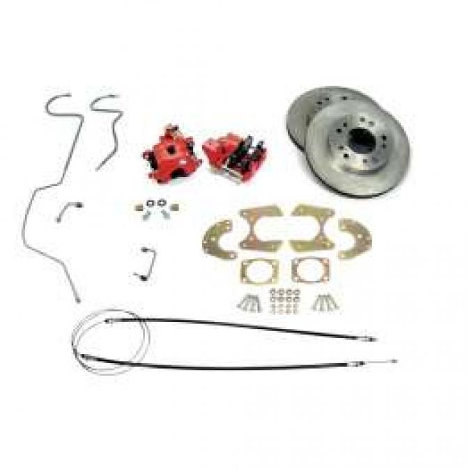 Chevy Rear Disc Brake Kit, With Red Powder Coated Calipers, For Use With 9 Ford Rear End, 1955-1957