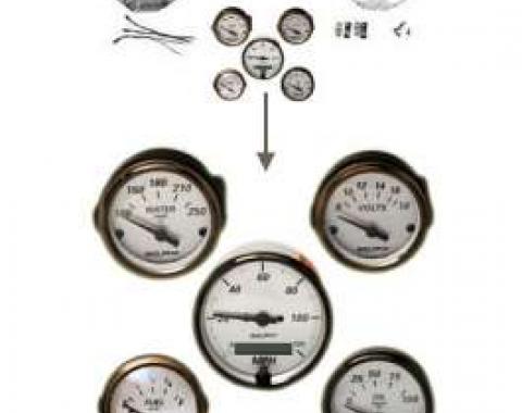 Chevy Gauge Panel Kit, Custom Aluminum, With Silver Gauges, Black Needles, 1955-1956