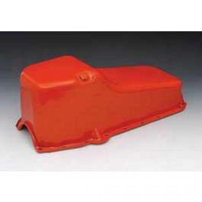 Chevy Engine Oil Pan, Orange Powder Coated, Small Block, 1955-1957