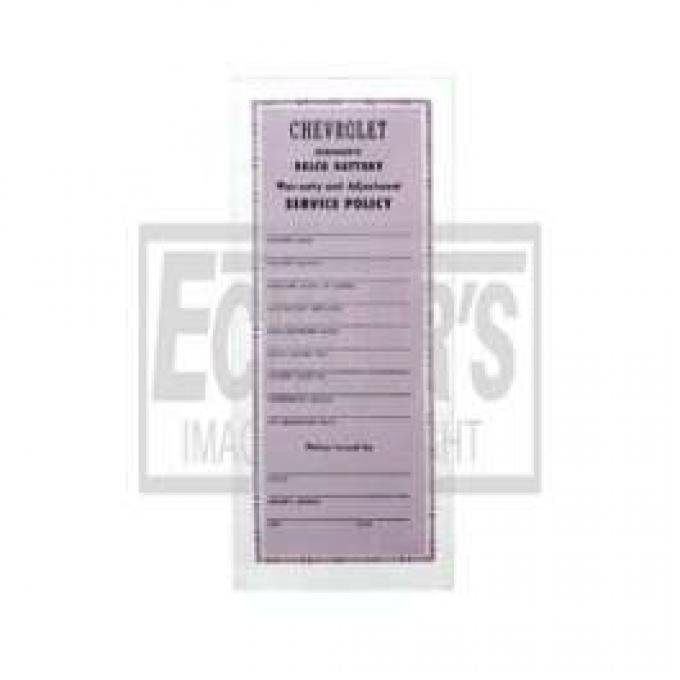 Chevy Battery Warranty Certificate, Delco, 1955-1957