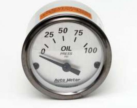Chevy Oil Pressure Gauge, Brushed Aluminum Face, With Black Needles, AutoMeter, 1955-1957