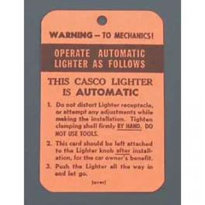 Chevy Cigarette Lighter Instruction Tag, 1955-1957