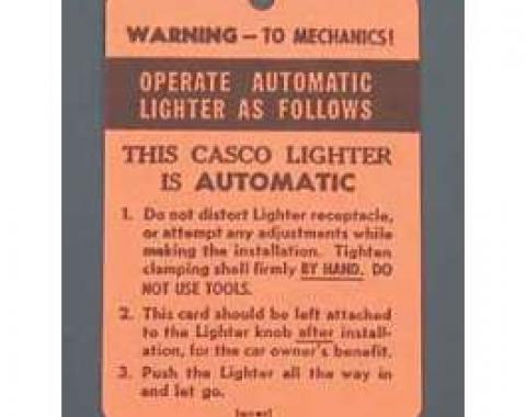 Chevy Cigarette Lighter Instruction Tag, 1955-1957