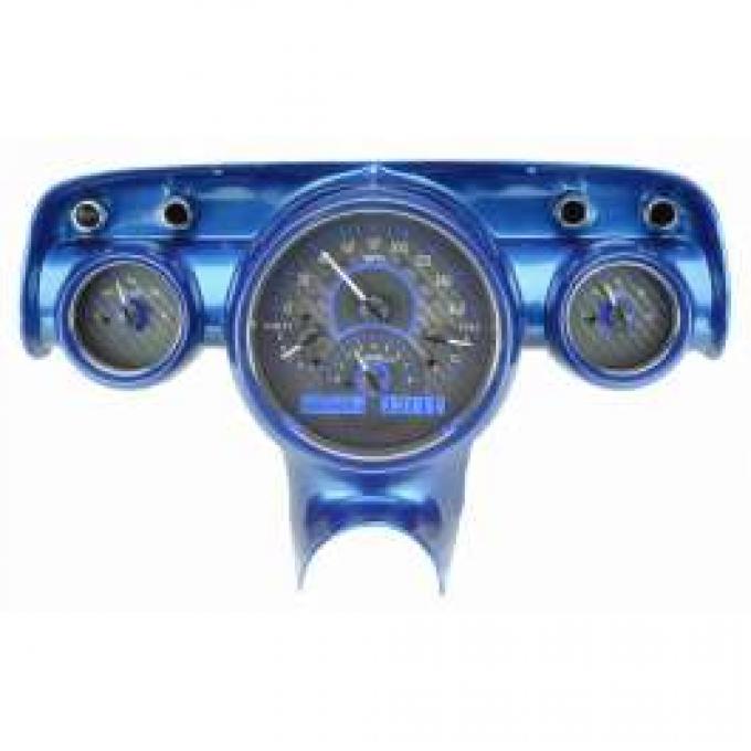 Chevy Analog Dash Gauges, Dakota Digital, Carbon Fiber With Blue Display, 1957