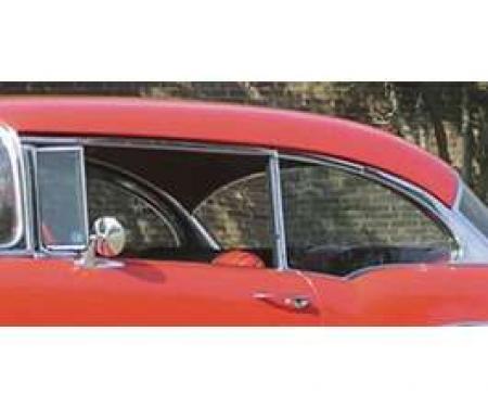 Chevy Side Glass Set Installed With Frames, Clear, 2-Door Hardtop, 1955-1957