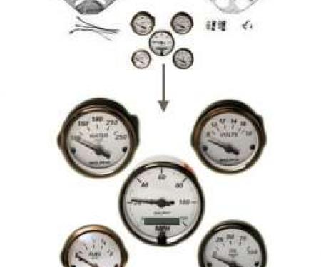 Chevy Gauge Panel Kit, Custom Aluminum, With Silver Gauges, Black Needles, 1955-1956