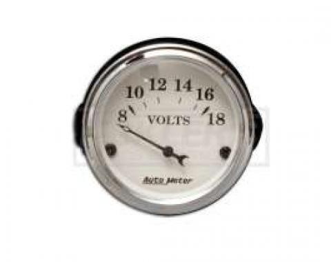 Chevy Custom Voltmeter, White Face, With Black Vintage Needle, AutoMeter, 1955-1957