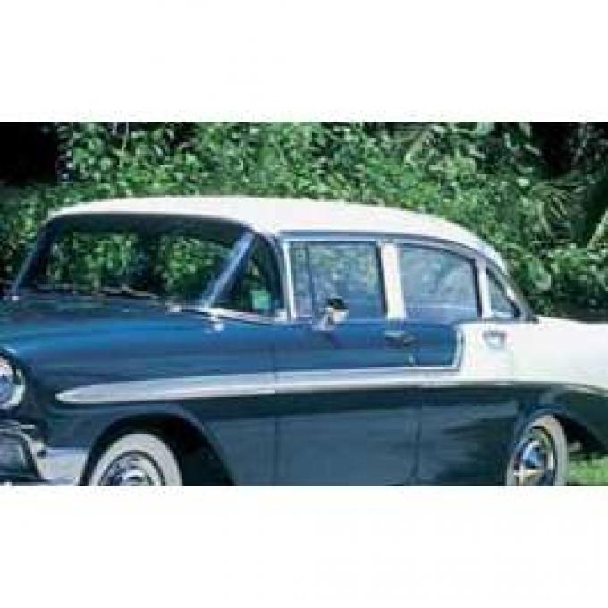 Chevy Side Glass Set, Installed In Lower Channels, Tinted, 4-Door Sedan, 1955-1957