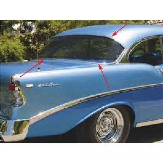 Chevy Rear Glass Moldings, Stainless Steel, 2-Door Hardtop,1955-1957