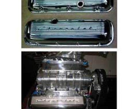 Chevy Aluminum Valve Covers, Polished, With Chevrolet Script, Big Block, 1955-1957