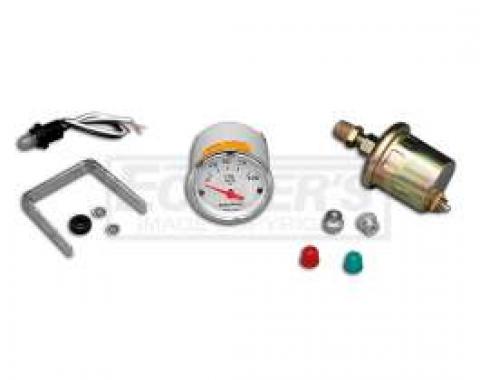 Chevy Custom Oil Pressure Gauge, White Face, With Black Numbers & Orange Needle, AutoMeter, 1955-1957
