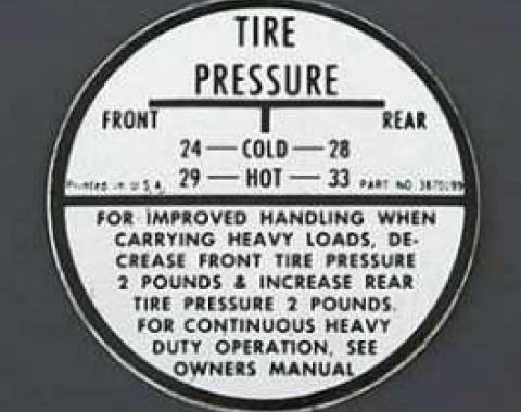 Chevy Tire Inflation Decal, 1957-1957