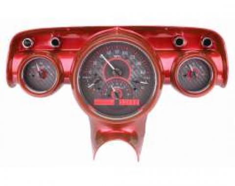 Chevy Analog Dash Gauges, Dakota Digital, Carbon Fiber With Red Display, 1957