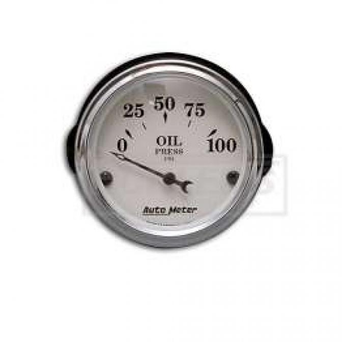 Chevy Custom Oil Pressure Gauge, White Face, With Black Vintage Needle, AutoMeter, 1955-1957