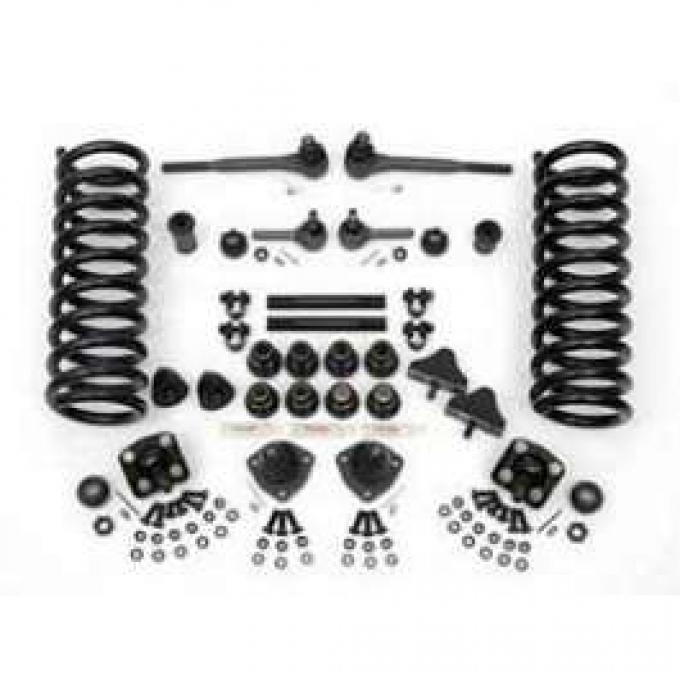 Chevy Front End Rebuild Kit, Except Original Power Steering, With Urethane Bushings & 2 Lowering Springs, 1955-1957