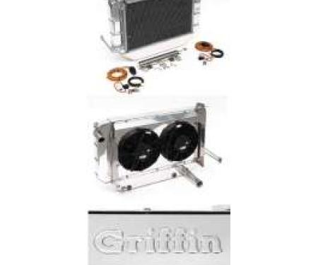 Chevy Cross-Flow Radiator Kit, Polished Aluminum, Complete, Griffin, 1955-1957