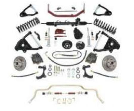 Chevy Complete Independent Front Suspension Kit, Small Block, With Standard Coil Springs And Drilled, Sweep Slotted Rotors, 1955-1957