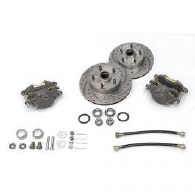 Chevy Front Disc Brake Kit, Spindle, For Dropped Spindles, With Drilled & Sweep Slotted Rotors, 1955-1957