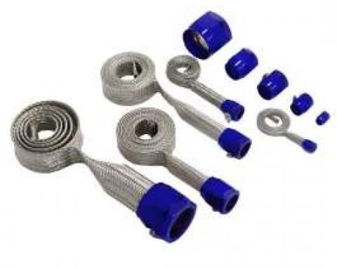 Chevy Hose Cover Kit, Stainless Steel, Universal, With Blue Clamps 1955-1957