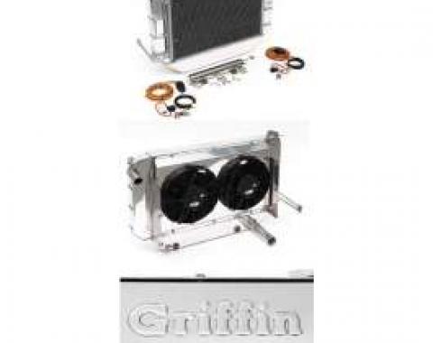 Chevy Cross-Flow Radiator Kit, Polished Aluminum, Complete, Griffin, 1955-1957