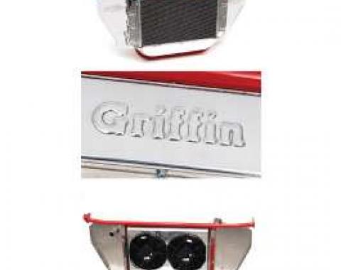 Chevy Cross-Flow Radiator Kit, With Core Support & Stainless Steel Bowtie Filler Panels, Polished, 1957