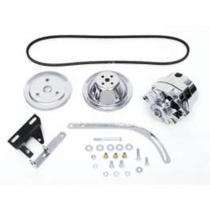 Chevy Alternator Conversion Kit, Small Block, Single Groove Pulleys, For Cars With Short Water Pump & Headers, 1955-1957