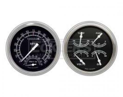 Early Chevy Classic Instruments Traditional Series SpeedTachular Analog Gauge Kit, Five Inch, Black Face With White Pointers
