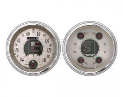 Early Chevy Classic Instruments American Nickel Series SpeedTachular Analog Gauge Kit, Five Inch, Silver Face With Chrome Pointers, 1951-1952
