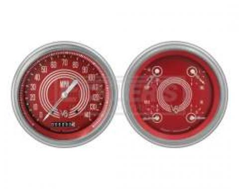 Early Chevy Classic Instruments V8 Red Steelie Series Analog Gauge Kit, Five Inch, 1951-1952