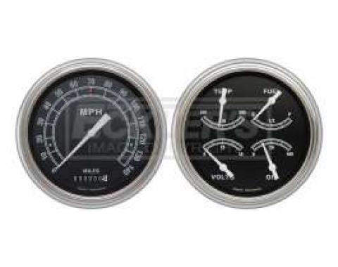 Early Chevy Classic Instruments Traditional Series Analog Gauge Kit, Five Inch, Black Face With White Pointers, 1951-1952