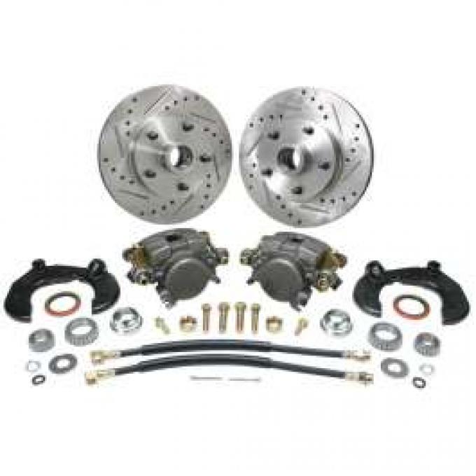 Chevy Power Front Disc Brake Kit, At The Wheel, For Mustang II, With Chevy Bolt Pattern, Drilled & Slotted Rotors, Without Spindles, For Mustang II, 1949-1954