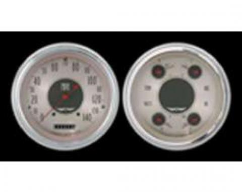 Early Chevy Classic Instruments American Nickel Series Analog Gauge Kit, Five Inch, Silver Face With Chrome Pointers, 1951-1952
