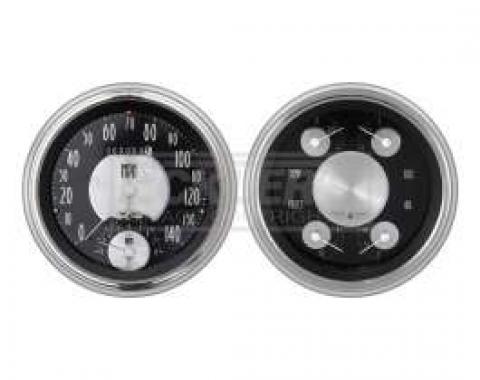 Early Chevy Classic Instruments American Tradition Series SpeedTachular Analog Gauge Kit, Five Inch, Black Face With Chrome Pointers, 1951-1952