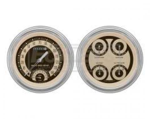 Early Chevy Classic Instruments Nostalgia VT Series SpeedTachular Analog Gauge Kit, Five Inch, Tan Face With Chrome Pointers, 1951-1952