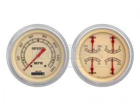Early Chevy Classic Instruments Vintage Series Analog Gauge Kit, Five Inch, Cream Face With Orange Pointers, 1951-1952