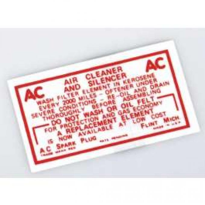 Chevy Air Cleaner Decal, Non-Oil Bath, 6-Cylinder, 1949-1954