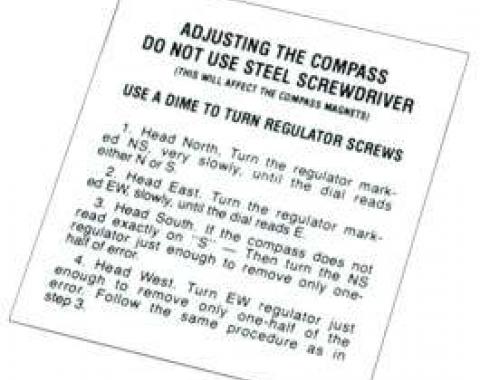 Chevy Glove Box Compass Instructions Decal, 1949-1954
