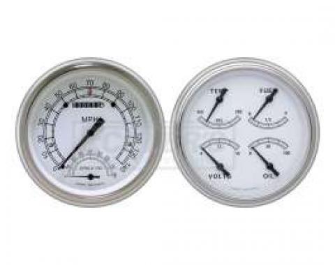 Early Chevy Classic Instruments Classic White Series SpeedTachular Analog Gauge Kit, Five Inch, White Face With Black Pointers, 1951-1952